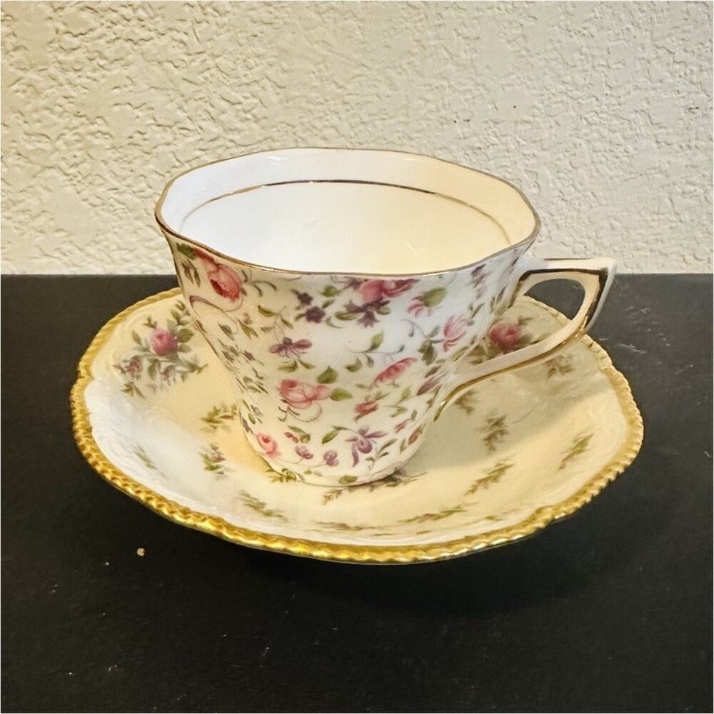 Rosina Bone China Floral Cup & Saucer Set Gold Trim Made in England